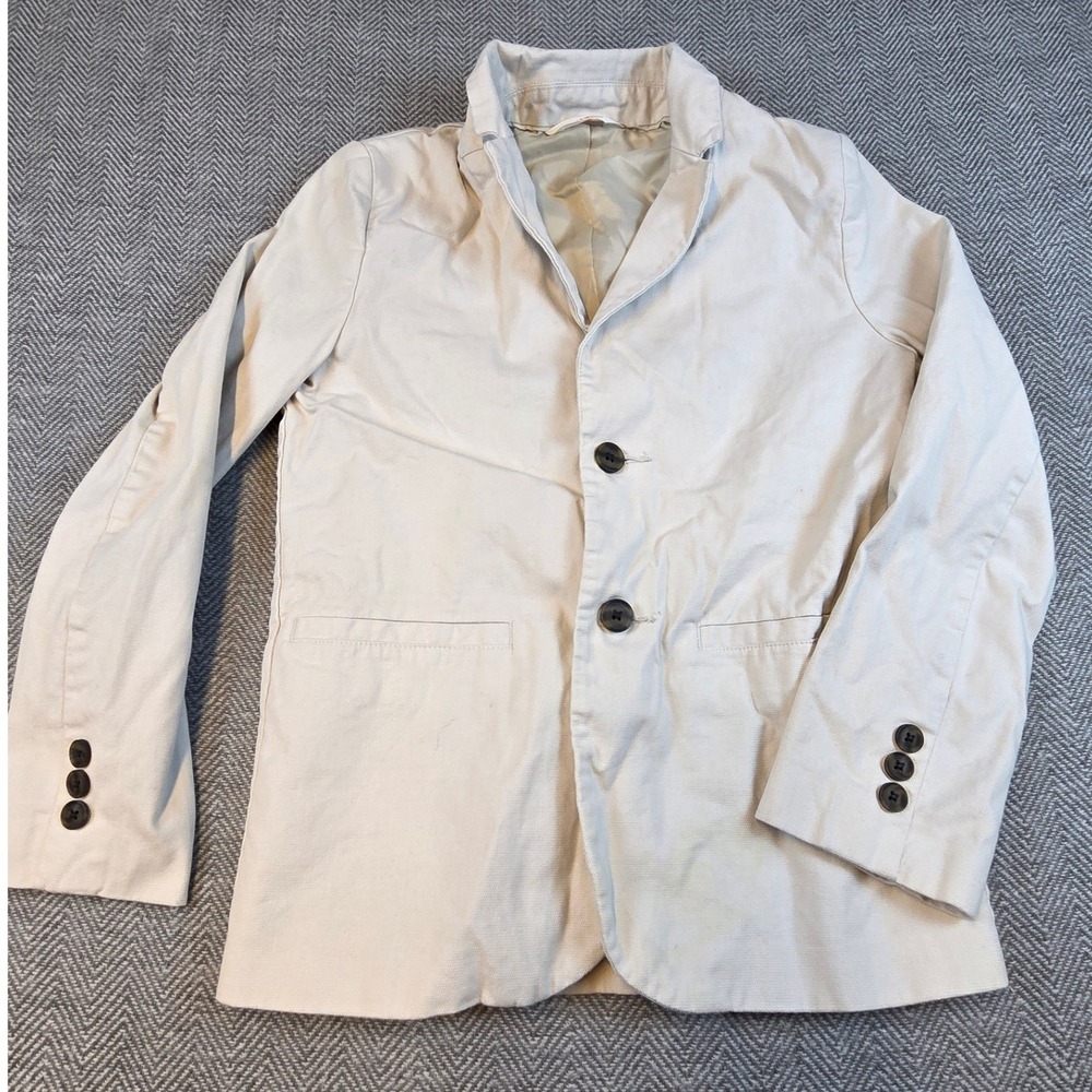 Tan Cotton Canvas Stretch Blazer Jacket Two Button Notched Lapel Lined